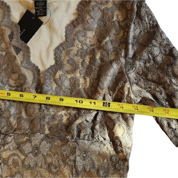 Y2K BCBG Dress‎ Lace Empire 3/4 Sleeve Brown Formal Metallic Fit Flare Short XS - Picture 11 of 11